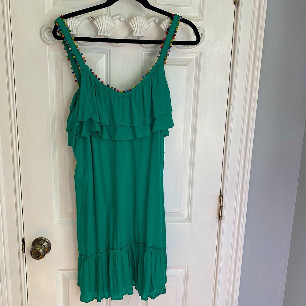 Francesca’s Kelly Green & Pom Pom Dress